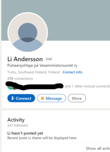 Ehkä Li Andersonin profiili LinkedIn palvelussa presidentinvaaleissa. 